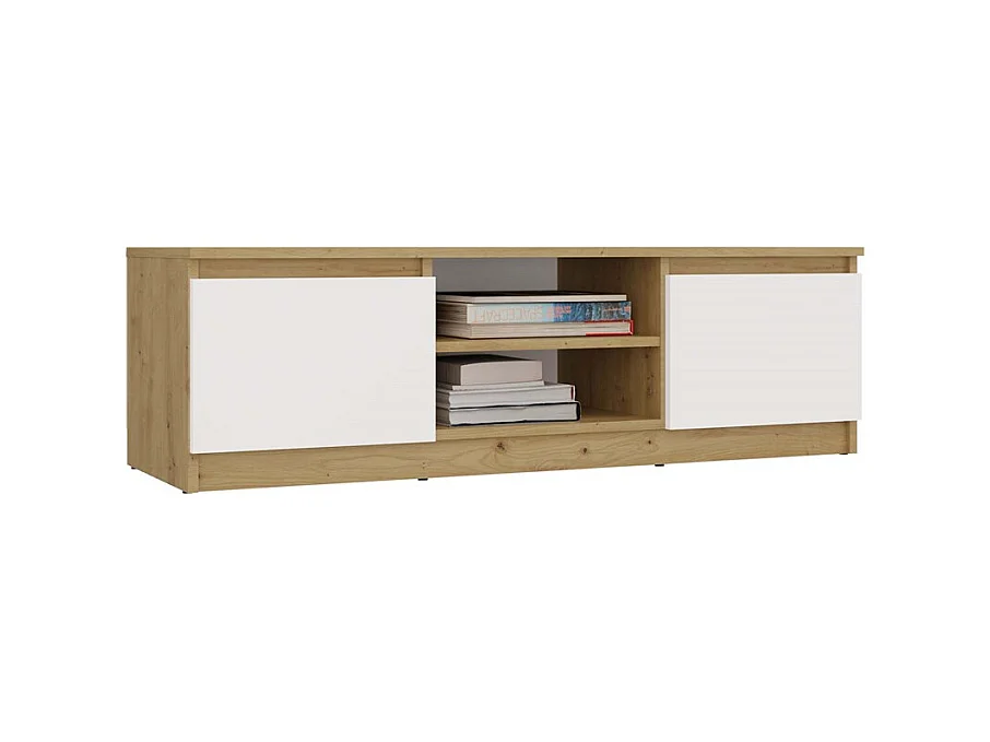 TIVOLI - Meuble TV style moderne - 120x40x36cm - 2 niches + 2 portes - Artisan et Blanc