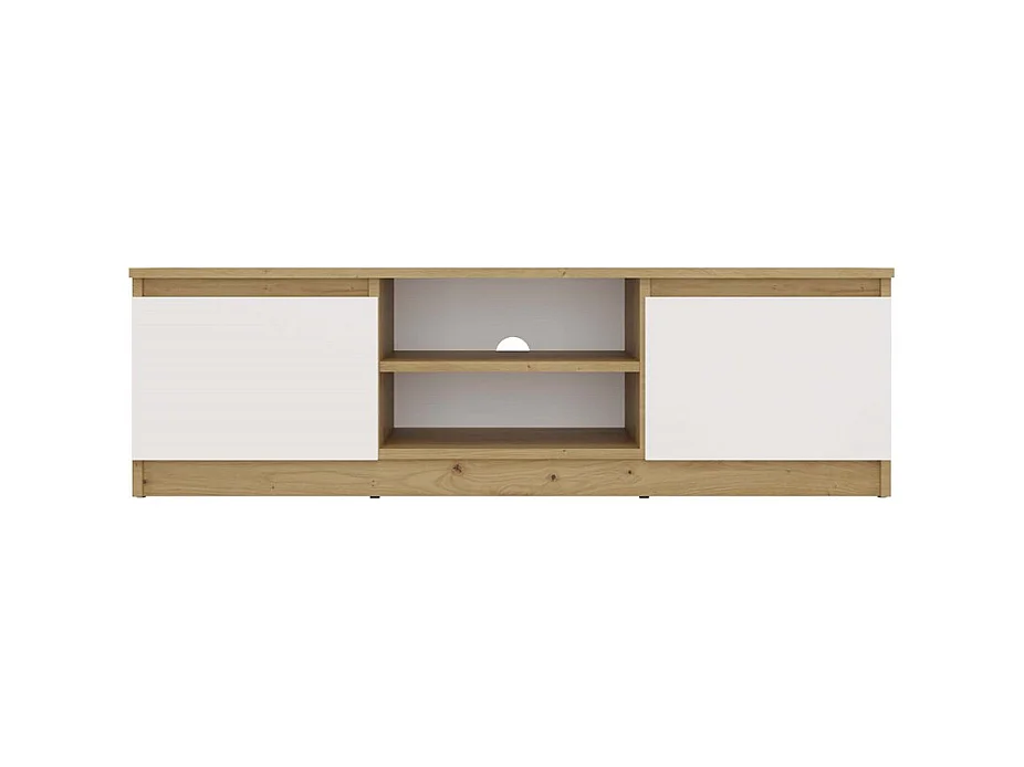 TIVOLI - Meuble TV style moderne - 120x40x36cm - 2 niches + 2 portes - Artisan et Blanc