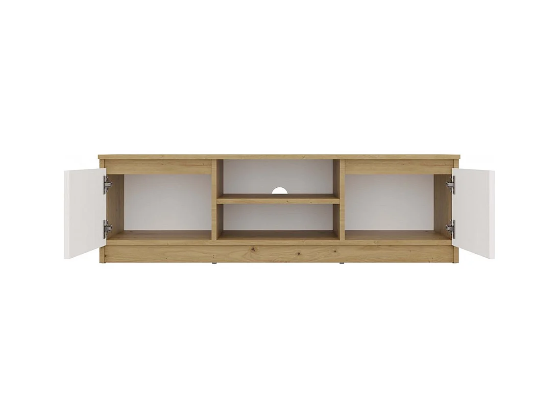 TIVOLI - Meuble TV style moderne - 120x40x36cm - 2 niches + 2 portes - Artisan et Blanc