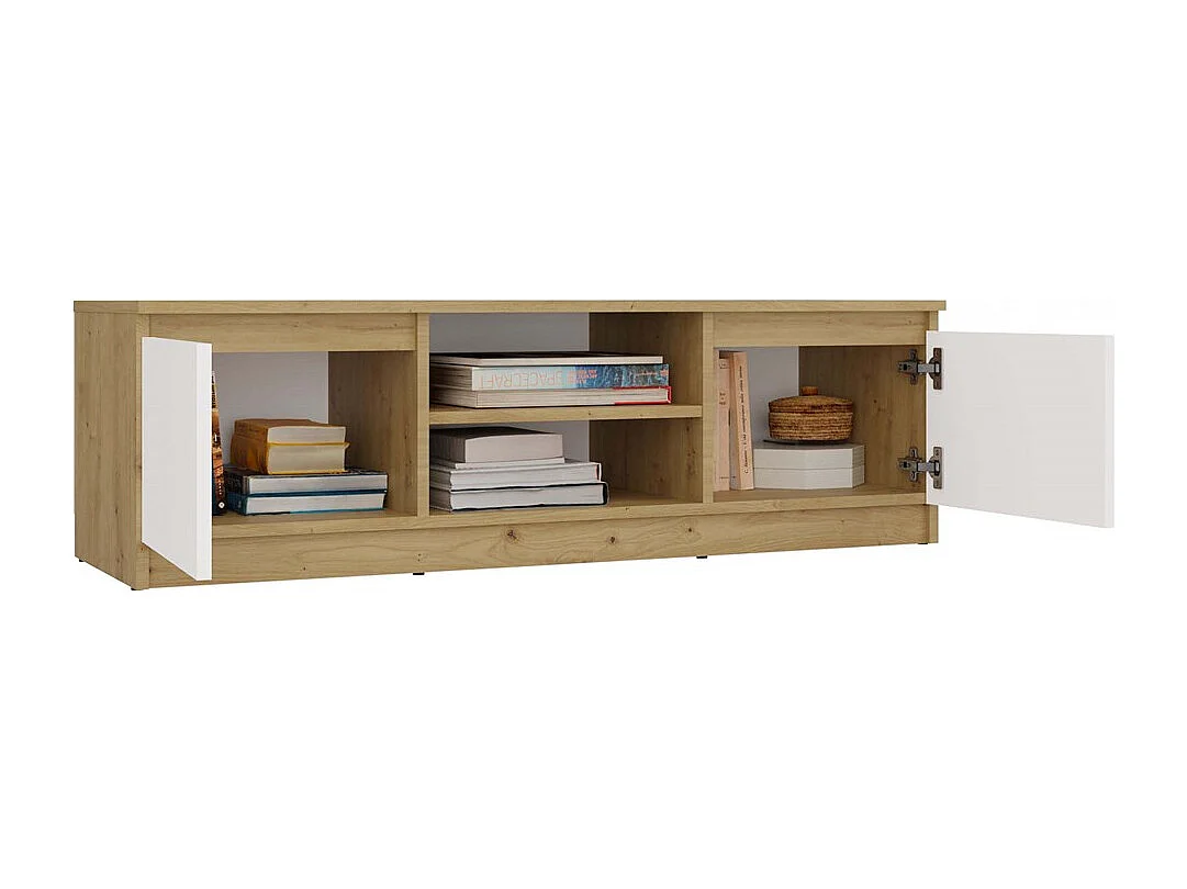 TIVOLI - Meuble TV style moderne - 120x40x36cm - 2 niches + 2 portes - Artisan et Blanc