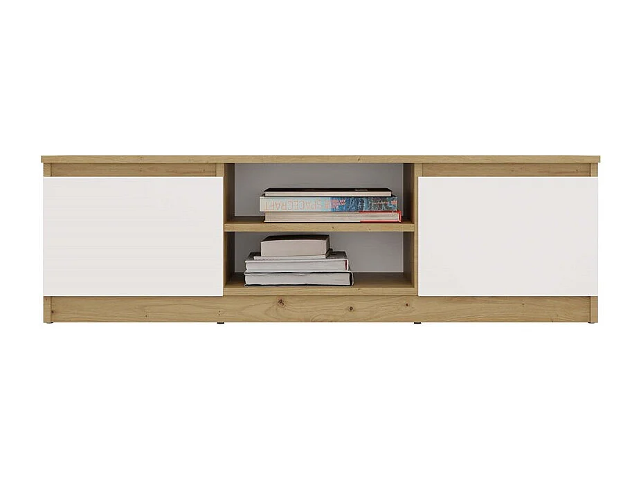 TIVOLI - Meuble TV style moderne - 120x40x36cm - 2 niches + 2 portes - Artisan et Blanc