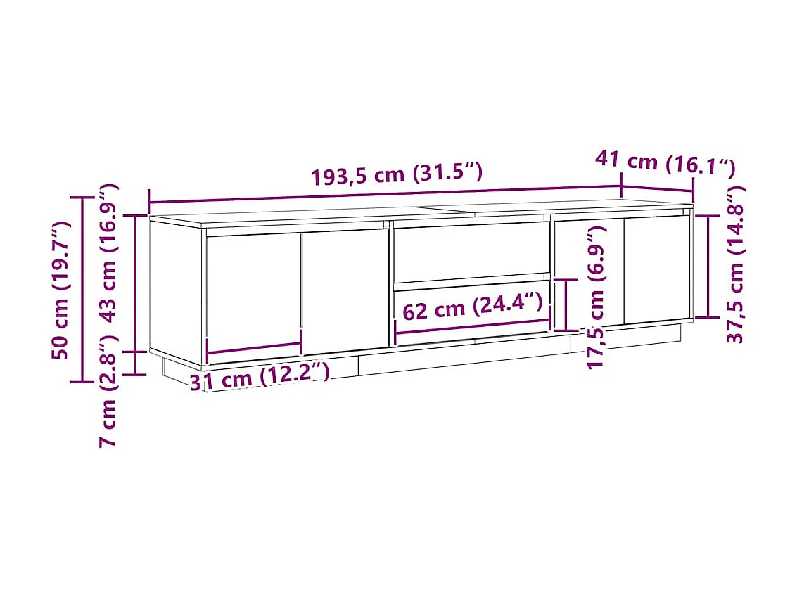 Mobile Porta TV con Luci LED Bianco 193,5x41x50 cm