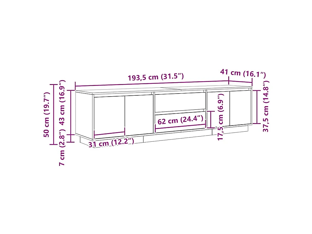 Meuble TV avec lumières LED blanc 193,5x41x50 cm