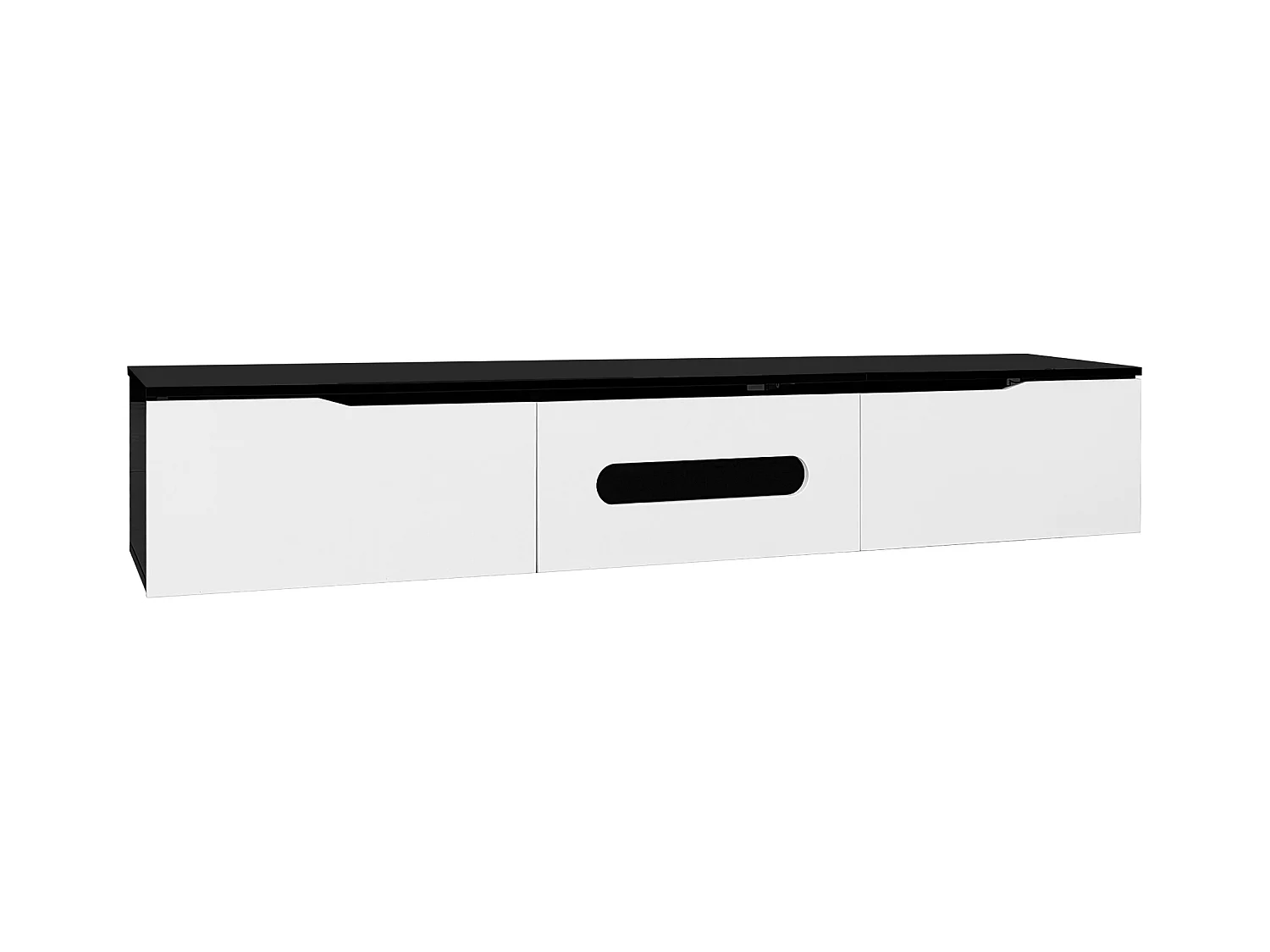 Meuble TV avec 3 portes et LED,meuble TV suspendu en blanc laqué brillant et noir - 180x35x30cm