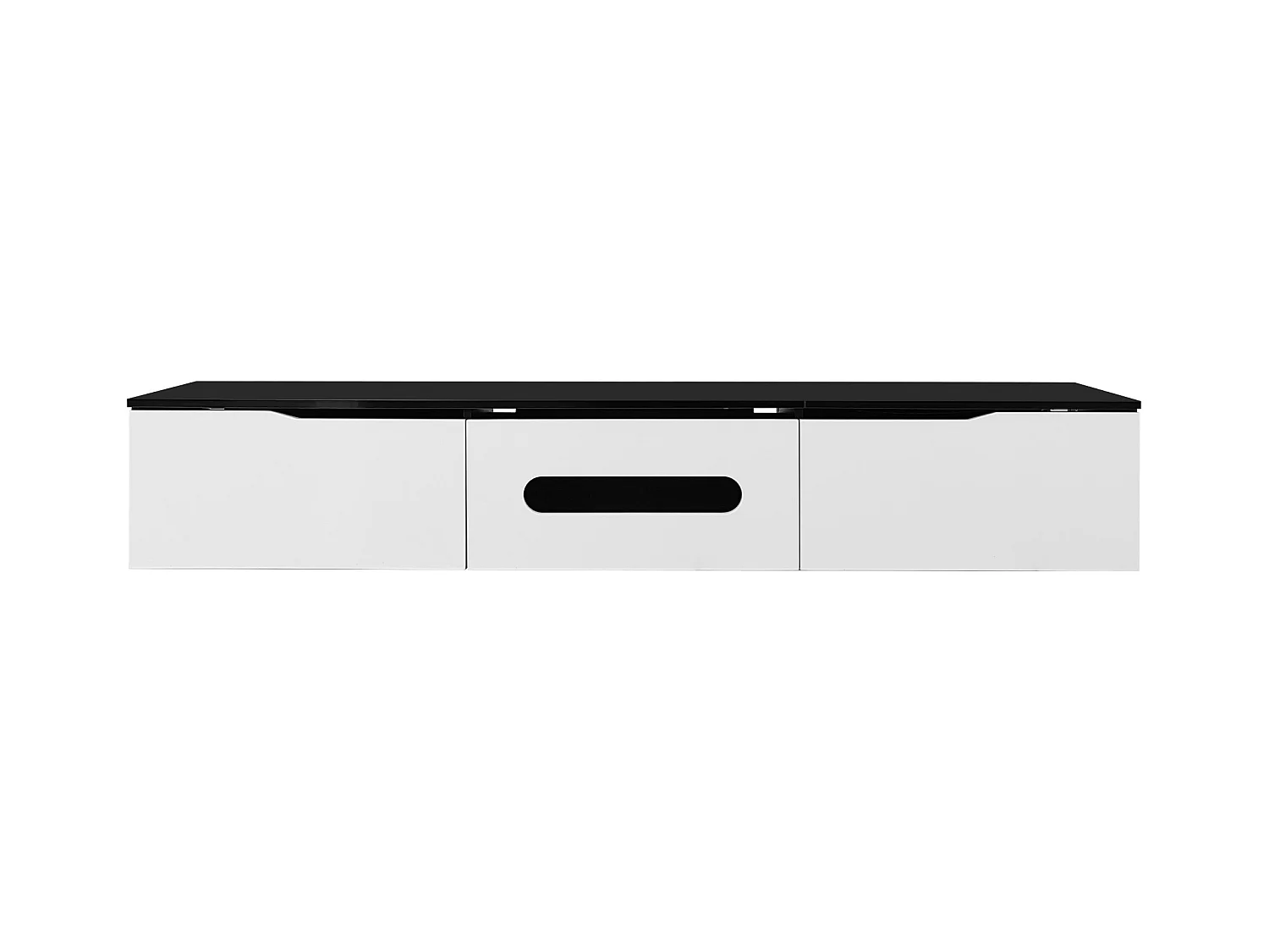 Meuble TV avec 3 portes et LED,meuble TV suspendu en blanc laqué brillant et noir - 180x35x30cm