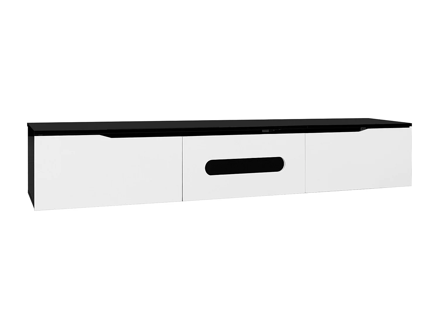 Mobile porta TV a 3 ante con LED, mobile porta TV sospeso in laccato bianco lucido e nero - 180x35x30cm