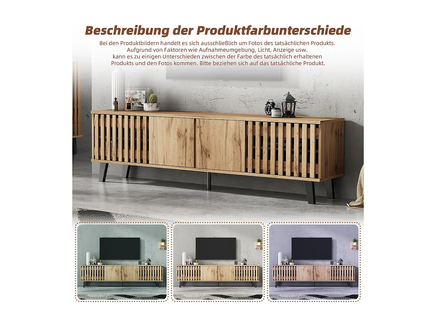 Mobile TV - 180 x 40 x 55 cm - con 4 ante - per TV da 70 pollici - truciolato - naturale