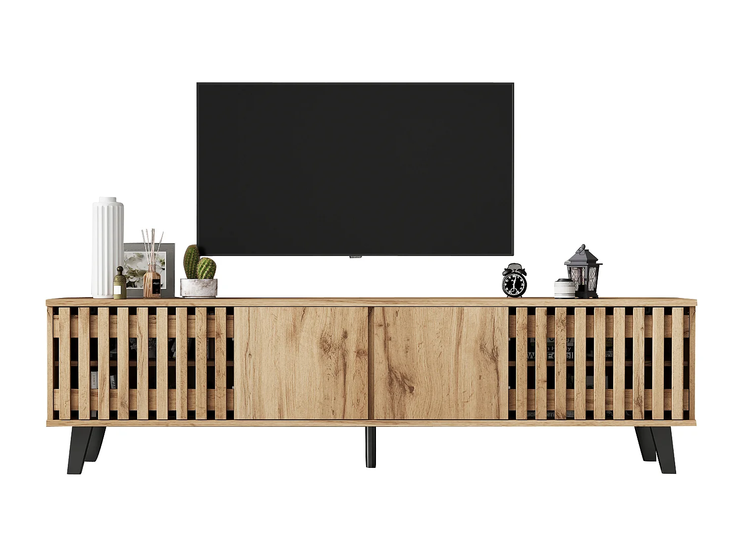 Mobile TV - 180 x 40 x 55 cm - con 4 ante - per TV da 70 pollici - truciolato - naturale