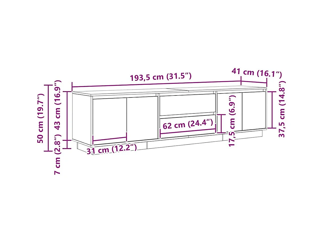 Meuble TV avec lumières LED gris béton 193,5x41x50 cm