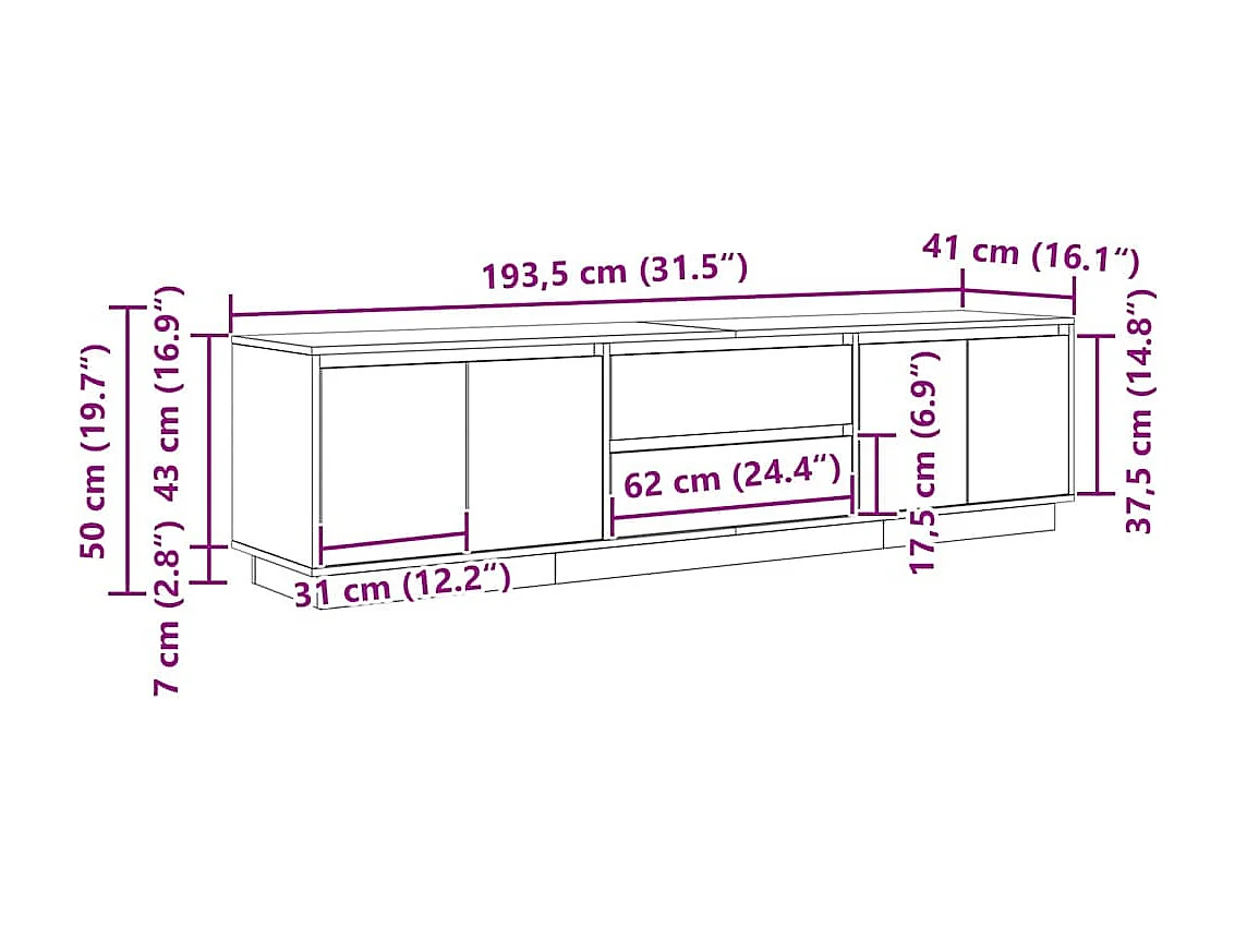 Meuble TV avec lumières LED gris béton 193,5x41x50 cm