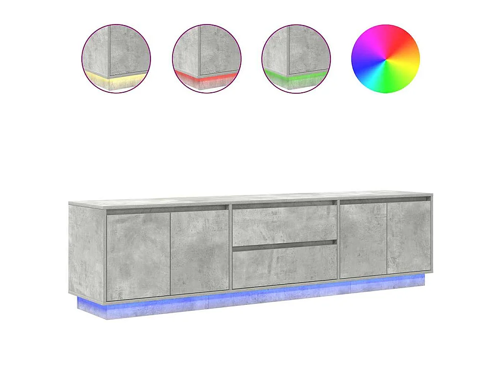 Meuble TV avec lumières LED gris béton 193,5x41x50 cm