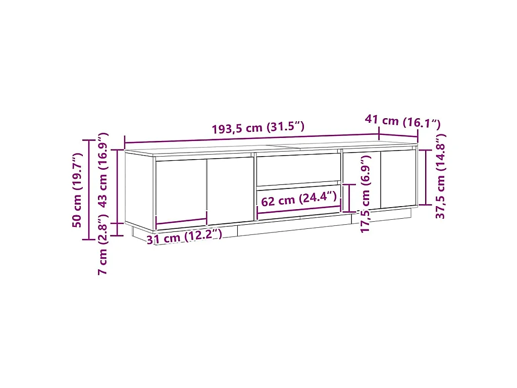 Meuble TV avec lumières LED gris béton 193,5x41x50 cm