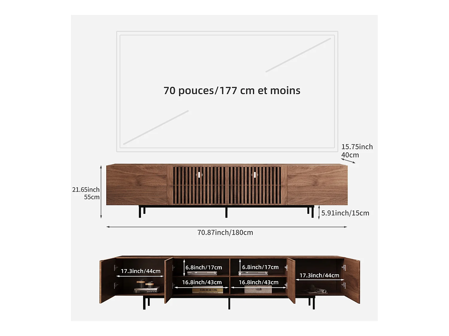 Moderner TV-Schrank 75", mit großem Stauraum, 180 cm Medienkonsole, für Wohnzimmer und Schlafzimmer, Farbe Nussbaum
