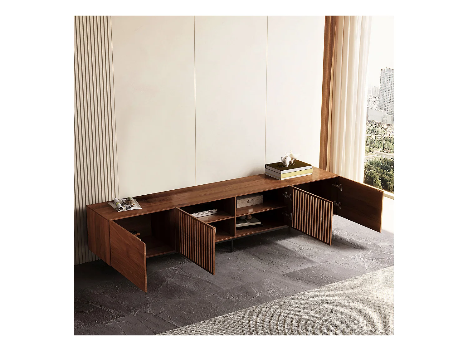 Moderner TV-Schrank 75", mit großem Stauraum, 180 cm Medienkonsole, für Wohnzimmer und Schlafzimmer, Farbe Nussbaum