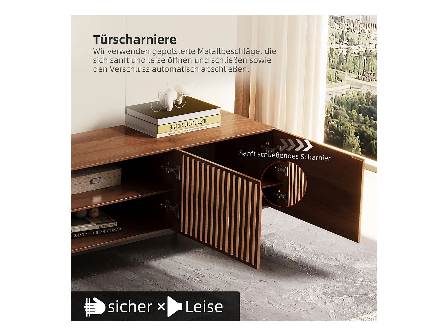 Moderner TV-Schrank 75", mit großem Stauraum, 180 cm Medienkonsole, für Wohnzimmer und Schlafzimmer, Farbe Nussbaum