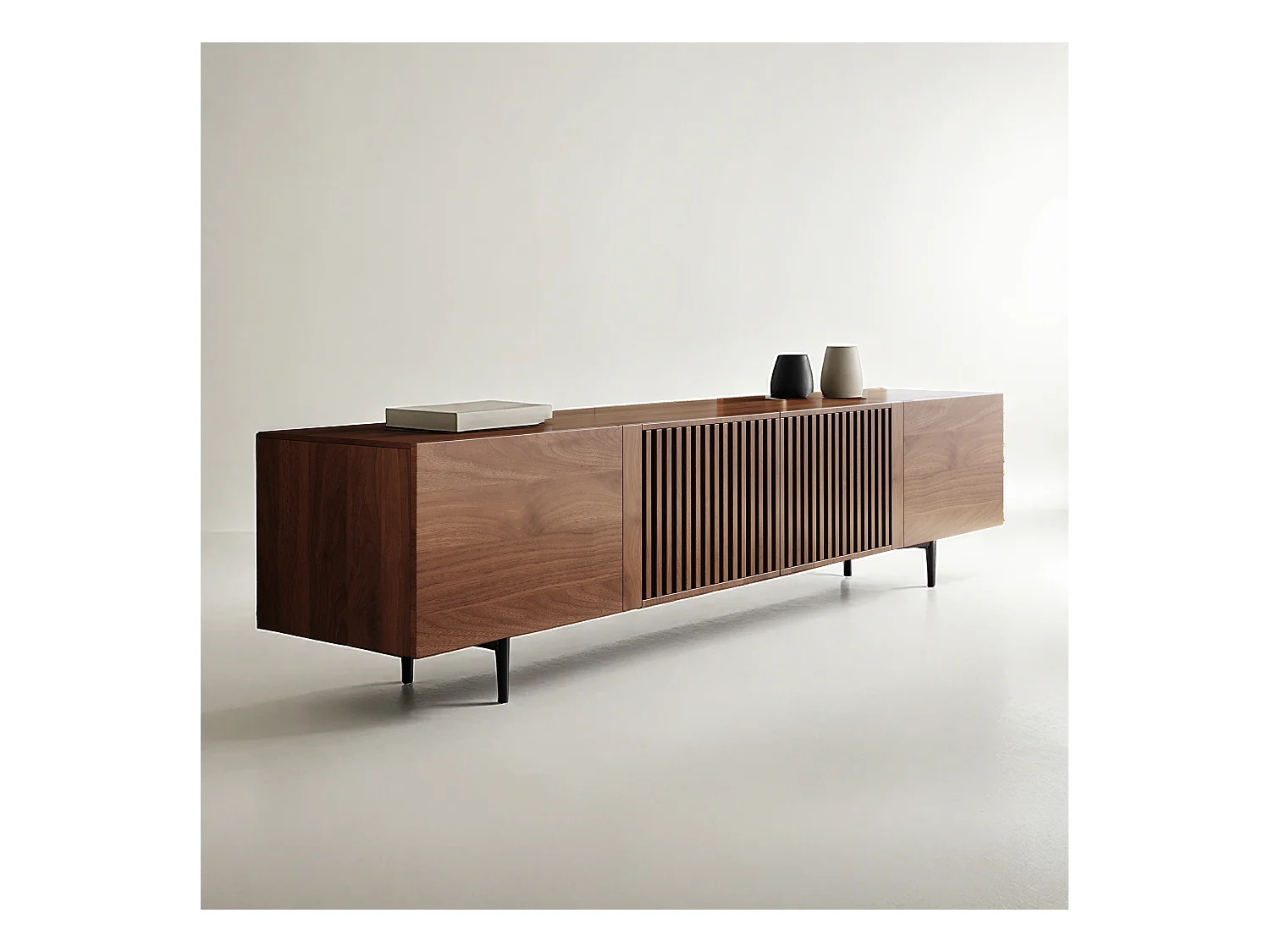 Meuble TV moderne 75", avec grand espace de rangement, console multimédia 180 cm, pour salon et chambre, couleur noyer