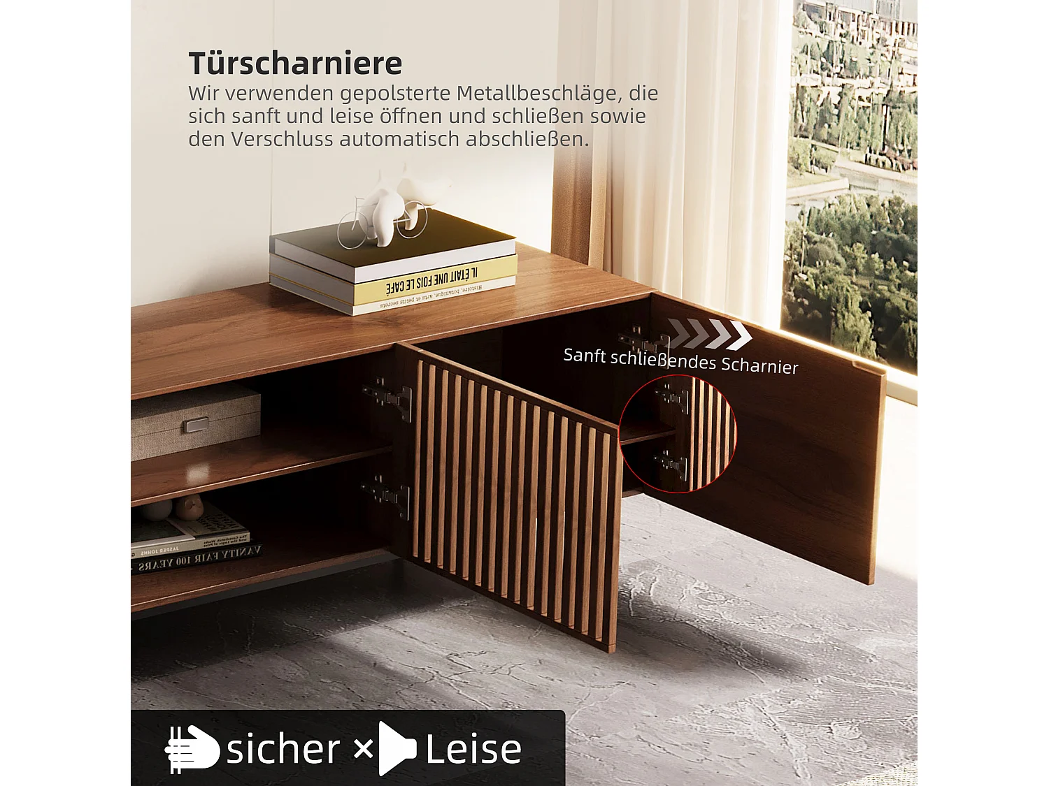 Mobile TV moderno da 75", con ampio spazio di archiviazione, consolle multimediale da 180 cm, per soggiorno e camera da letto, colore noce