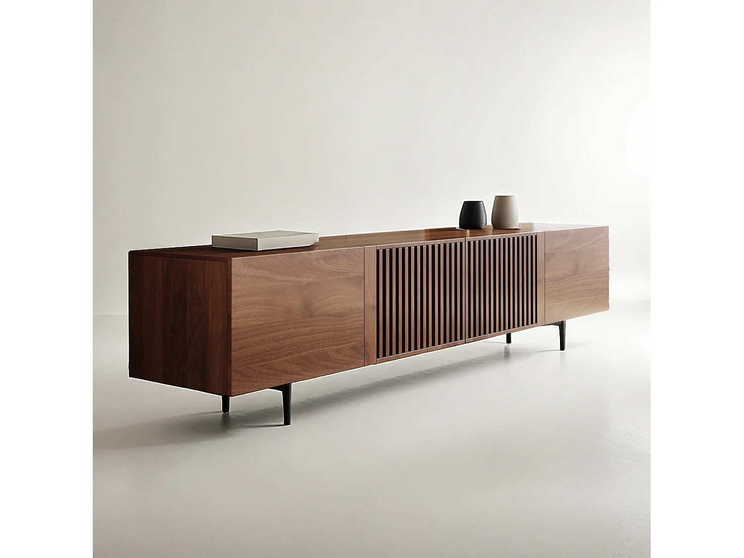 Meuble TV moderne 75", avec grand espace de rangement, console multimédia 180 cm, pour salon et chambre, couleur noyer