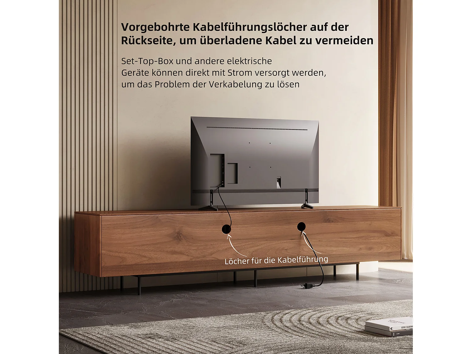 Meuble TV moderne 75", avec grand espace de rangement, console multimédia 180 cm, pour salon et chambre, couleur noyer