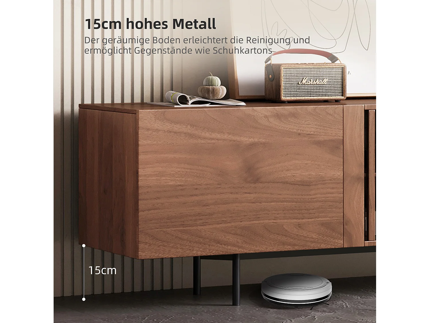 Meuble TV moderne 75", avec grand espace de rangement, console multimédia 180 cm, pour salon et chambre, couleur noyer