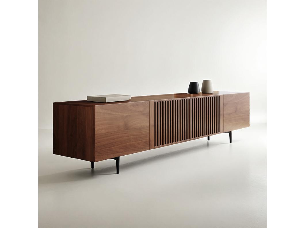 Moderne tv-meubel van 80", met veel opbergruimte, multimediaconsole van 240 cm, voor woonkamer en slaapkamer, kleur notenhout