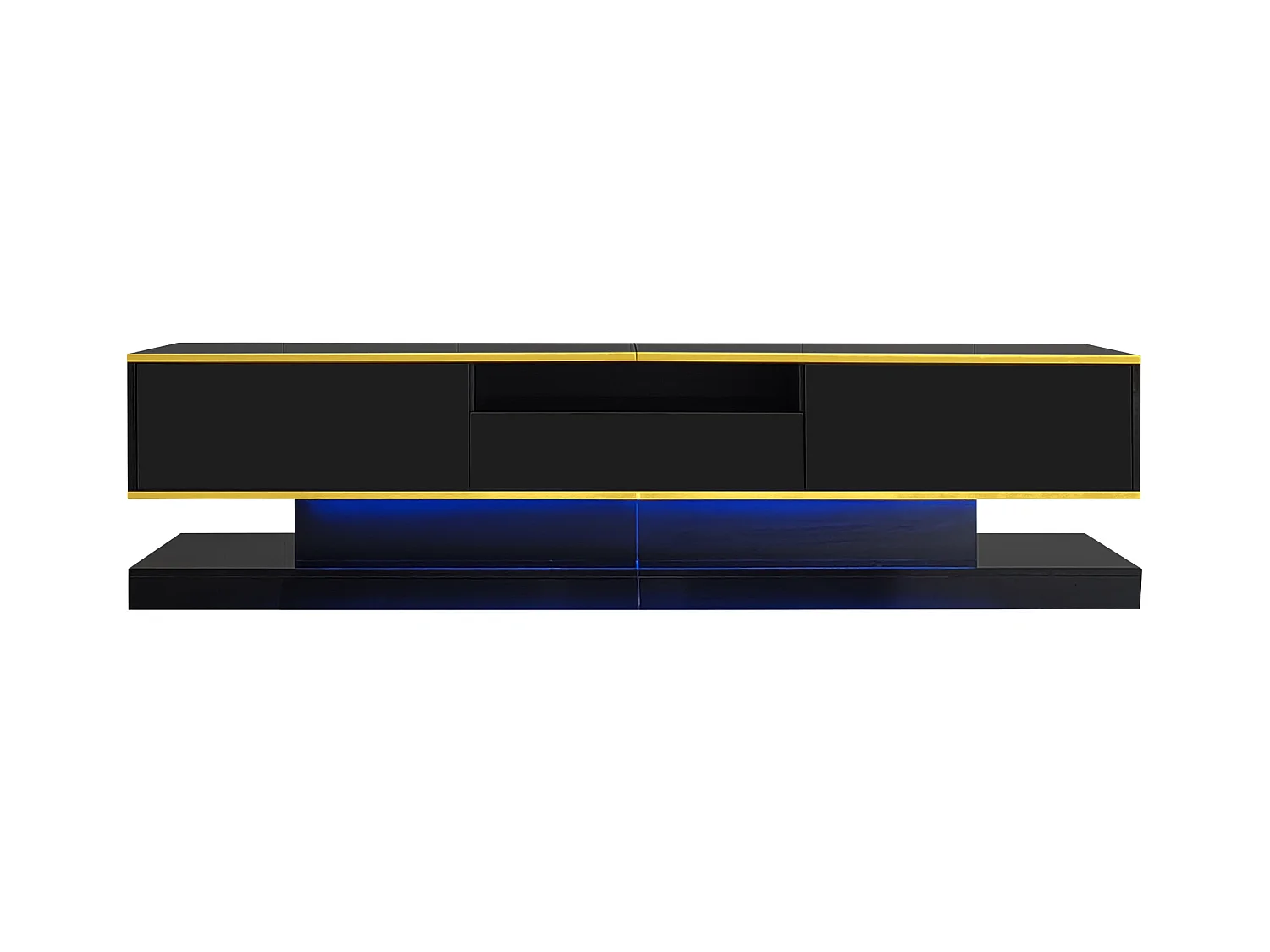 Nowoczesna szafka pod TV 180×38×45 cm - z trzema szufladami - z otwartą komorą - z oświetleniem LED - czarna