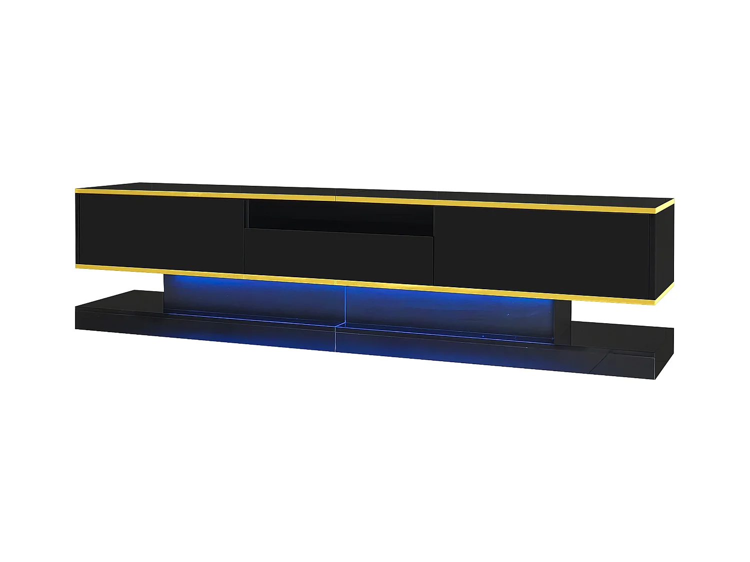 Nowoczesna szafka pod TV 180×38×45 cm - z trzema szufladami - z otwartą komorą - z oświetleniem LED - czarna