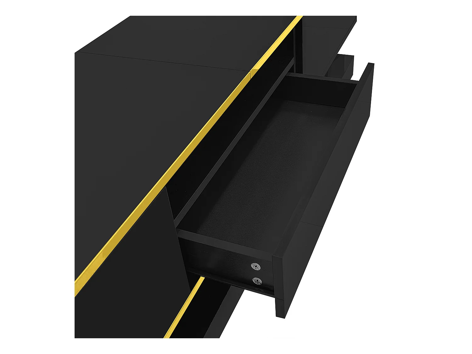 Nowoczesna szafka pod TV 180×38×45 cm - z trzema szufladami - z otwartą komorą - z oświetleniem LED - czarna