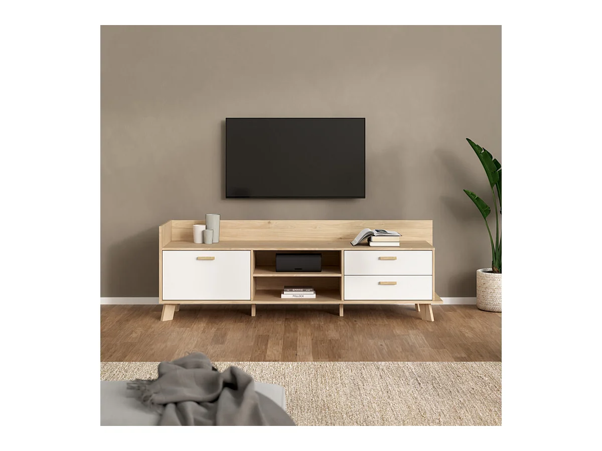 Meuble TV 2 portes, 1 tiroir, 2 niches L181,9 cm  STORM