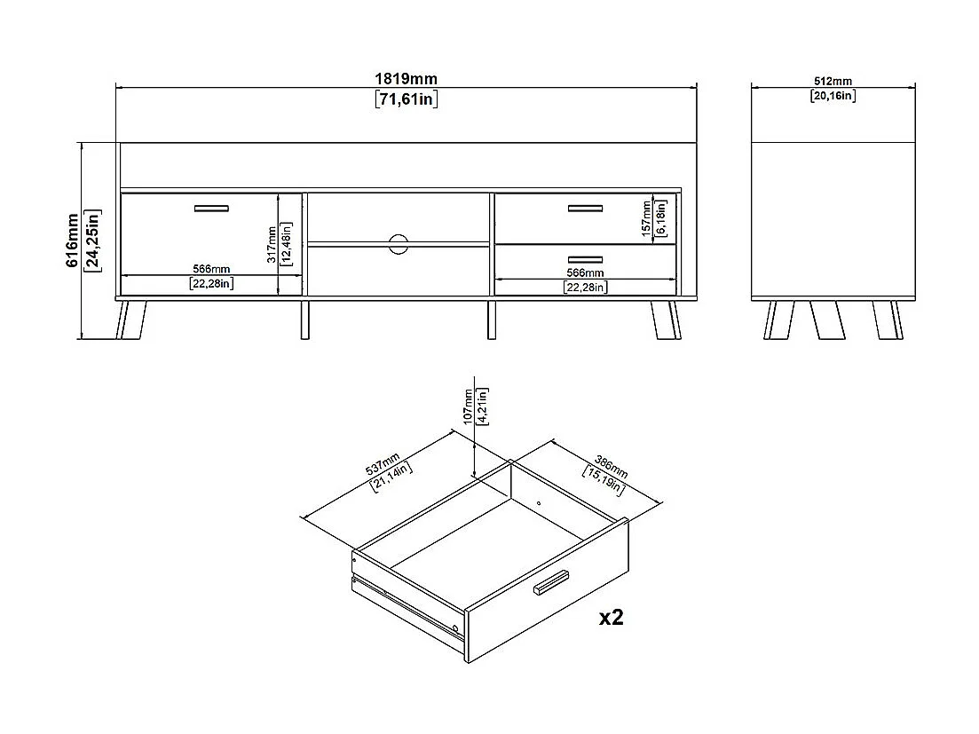 Meuble TV 2 portes, 1 tiroir, 2 niches L181,9 cm  STORM