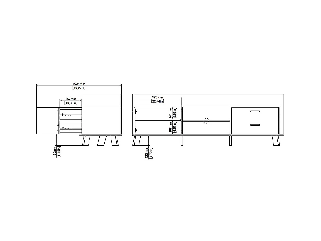 Meuble TV 2 portes, 1 tiroir, 2 niches L181,9 cm  STORM