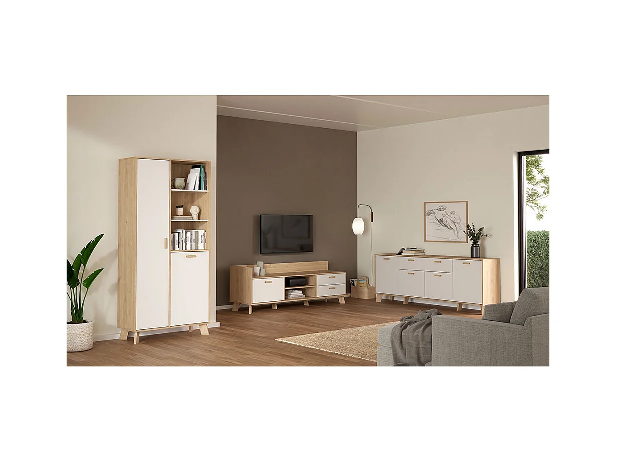 Meuble TV 2 portes, 1 tiroir, 2 niches L181,9 cm  STORM