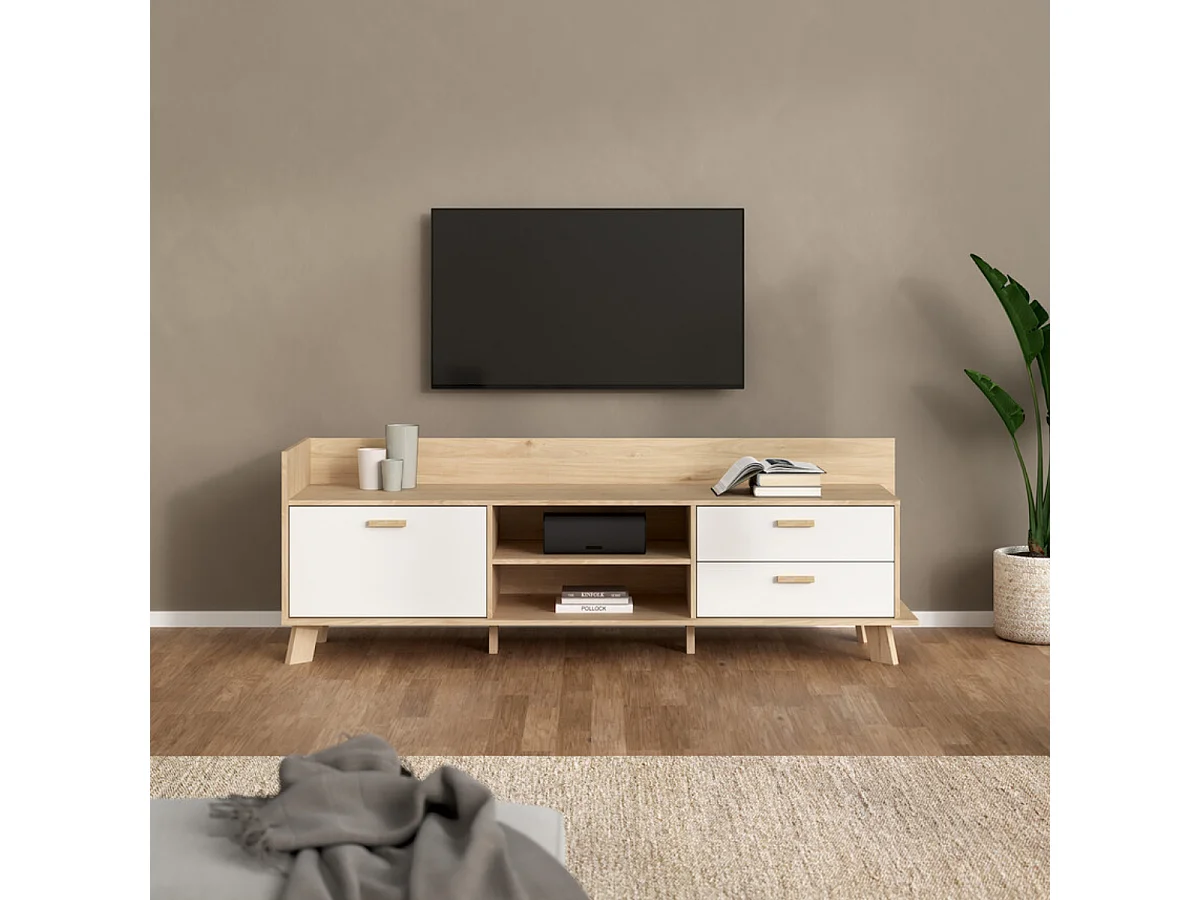 Meuble TV 2 portes, 1 tiroir, 2 niches L181,9 cm  STORM