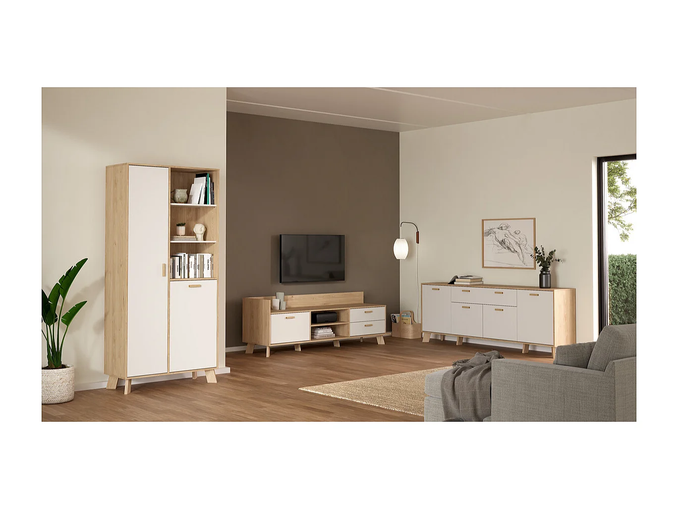 Meuble TV 2 portes, 1 tiroir, 2 niches L181,9 cm  STORM