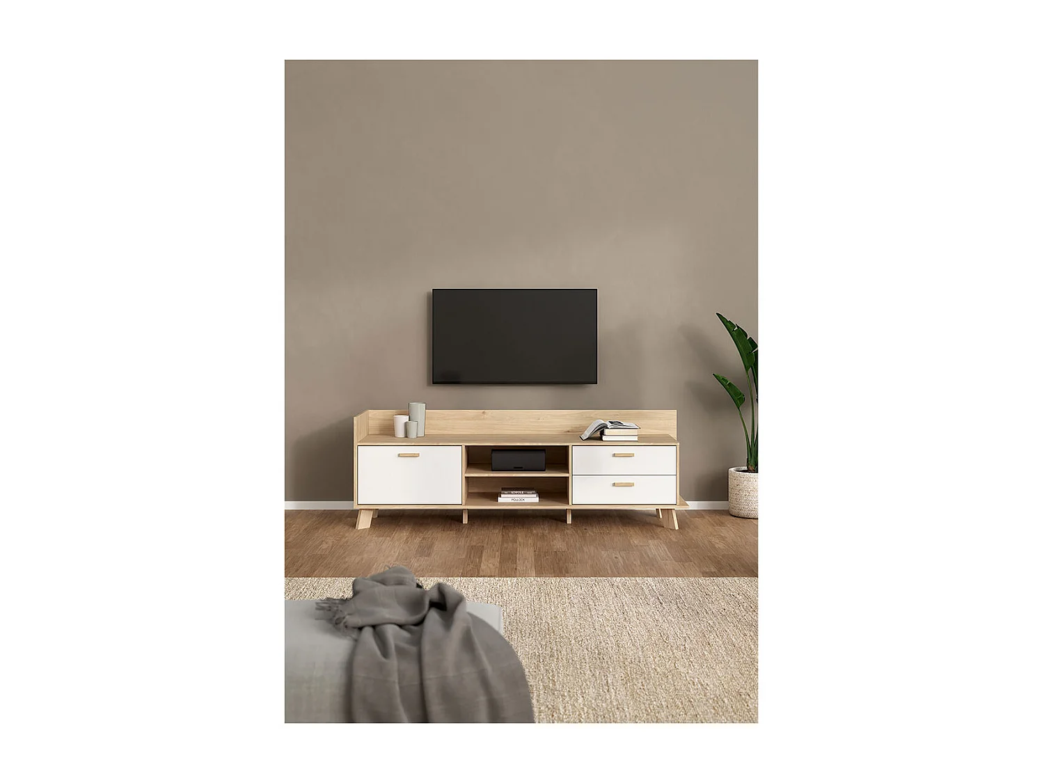 Meuble TV 2 portes, 1 tiroir, 2 niches L181,9 cm  STORM