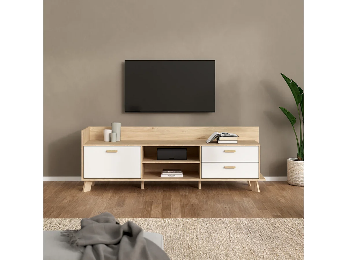 Meuble TV 2 portes, 1 tiroir, 2 niches L181,9 cm  STORM