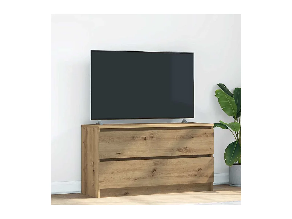 Meuble TV chêne artisanal 100x35x54 cm bois d'ingénierie