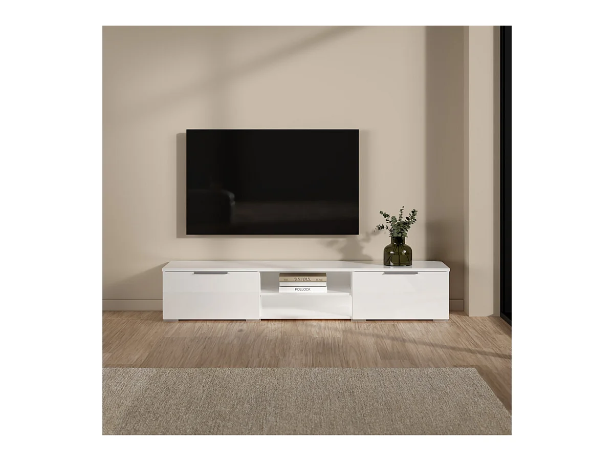 Meuble TV 2 tiroirs et 2 niches L173 cm - BILLIE