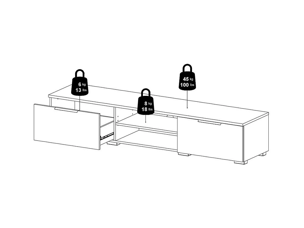 Meuble TV 2 tiroirs et 2 niches L173 cm - BILLIE