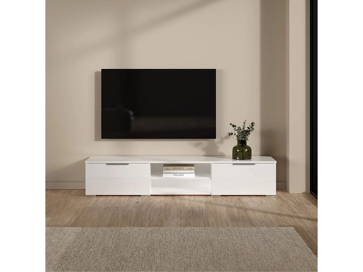 Meuble TV 2 tiroirs et 2 niches L173 cm - BILLIE