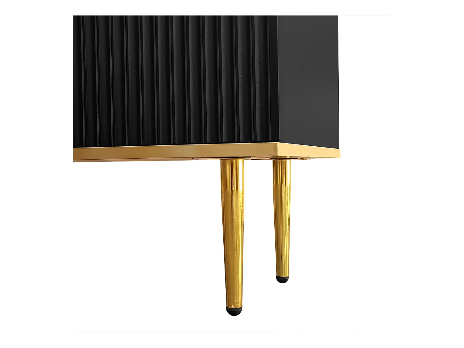 Móvel TV com 2 portas, 2 gavetas e 2 nichos, corpo ranhurado na cor preta com detalhes dourados - 165x36x55cm