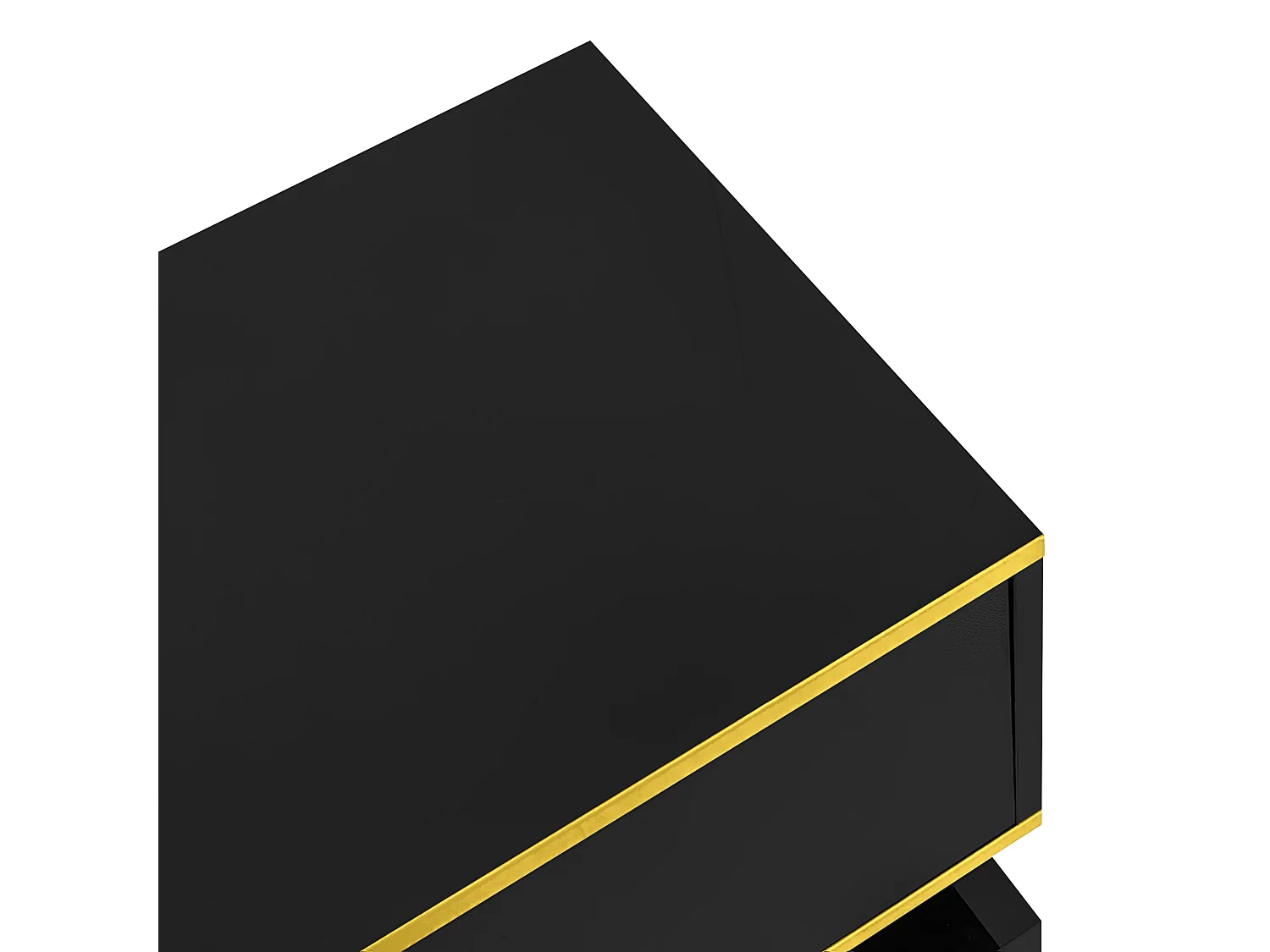 Meuble TV avec 3 tiroirs et 1 niche, LED inclus, noir laqué brillant et bande doré - 180x38x45cm