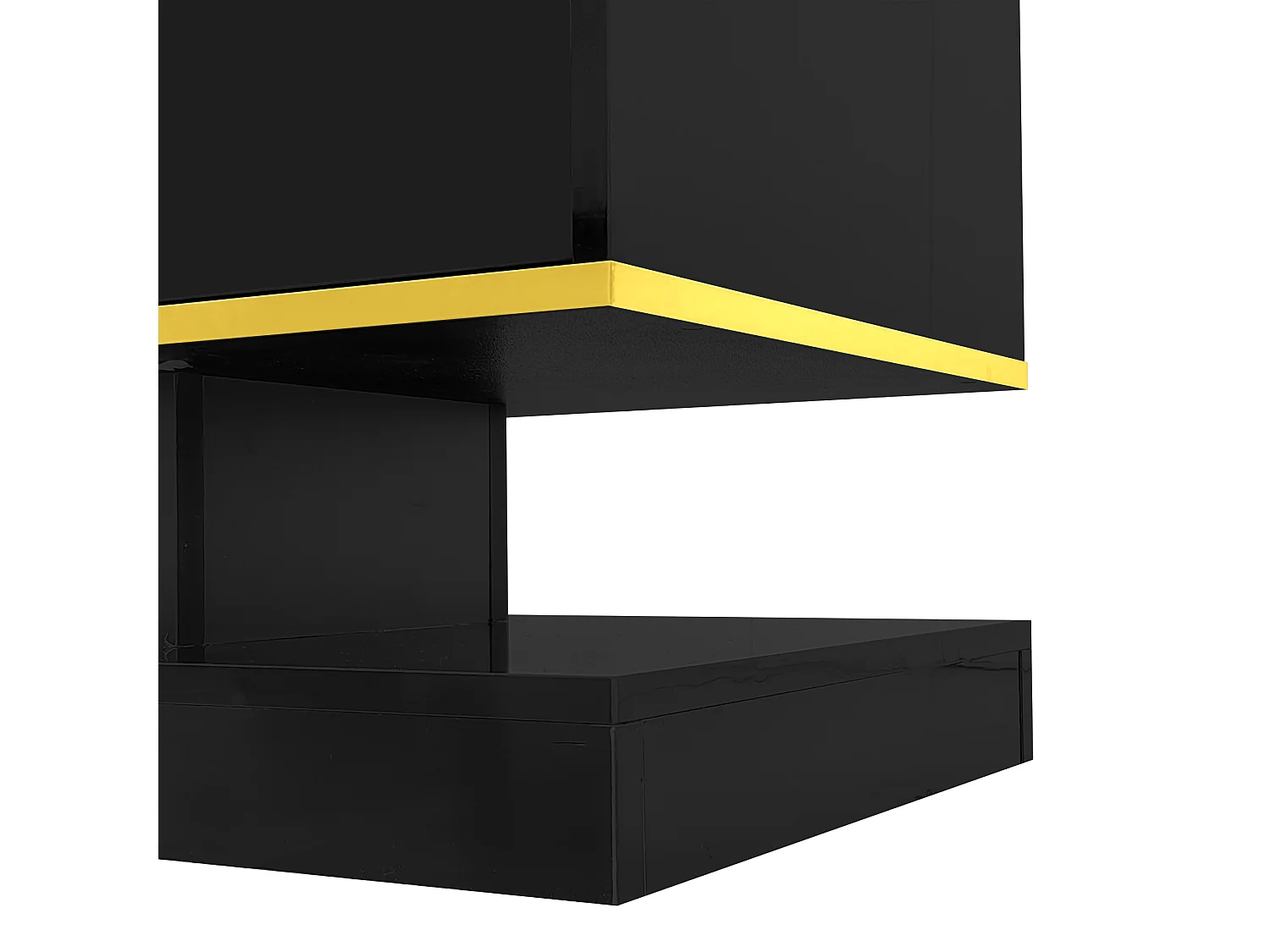 Meuble TV avec 3 tiroirs et 1 niche, LED inclus, noir laqué brillant et bande doré - 180x38x45cm