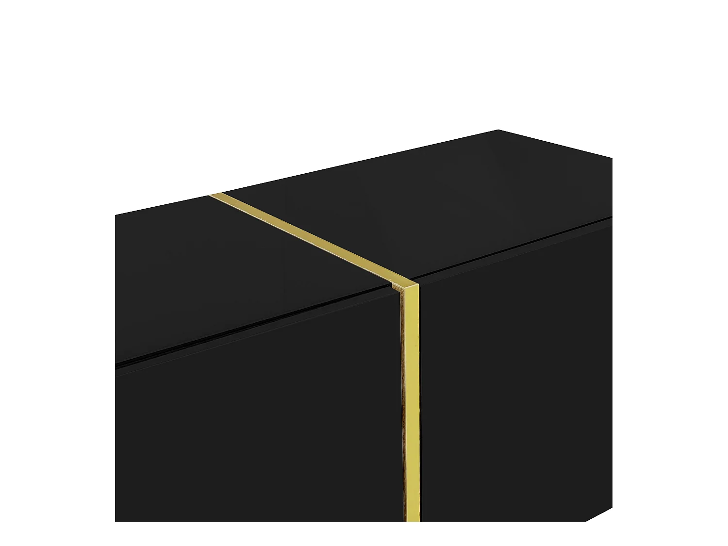 Meuble TV avec 4 portes, corps en noir laqué brillant et bande doré - 170x35x46cm