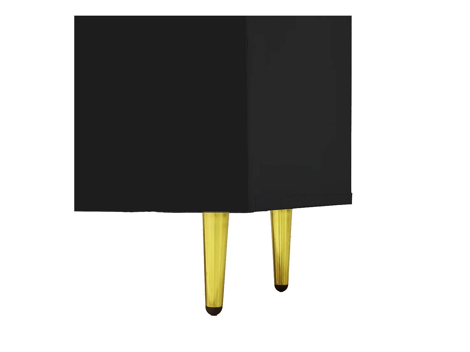 Meuble TV avec 4 portes, corps en noir laqué brillant et bande doré - 170x35x46cm