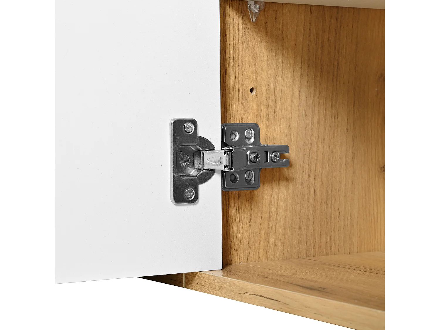 Meuble TV avec 3 tiroirs et 3 portes, meuble TV suspendu en finition bois naturel clair et blanc - 171.5x35x47cm