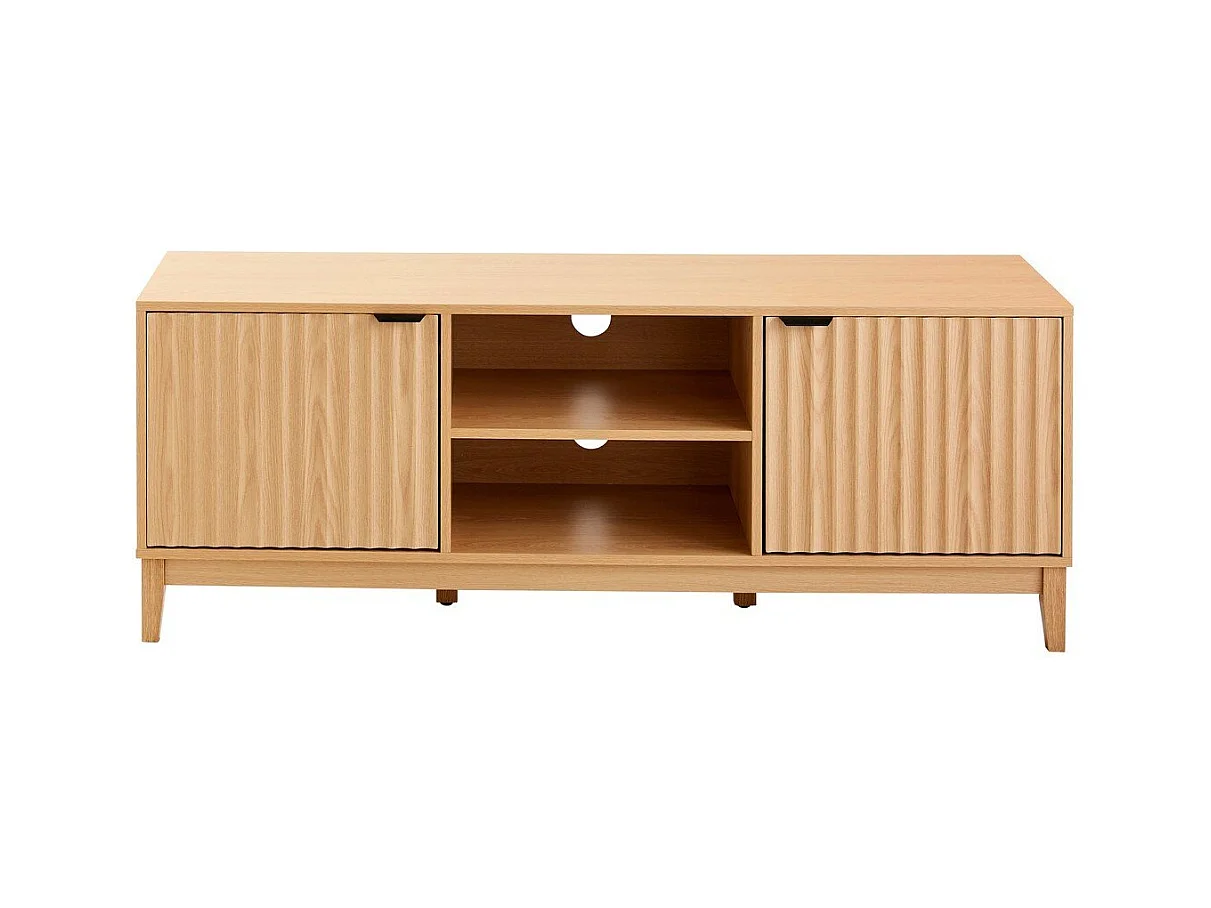 Meuble TV 2 niches et 2 portes aux façades effet vague L140 cm - BOLOGNE