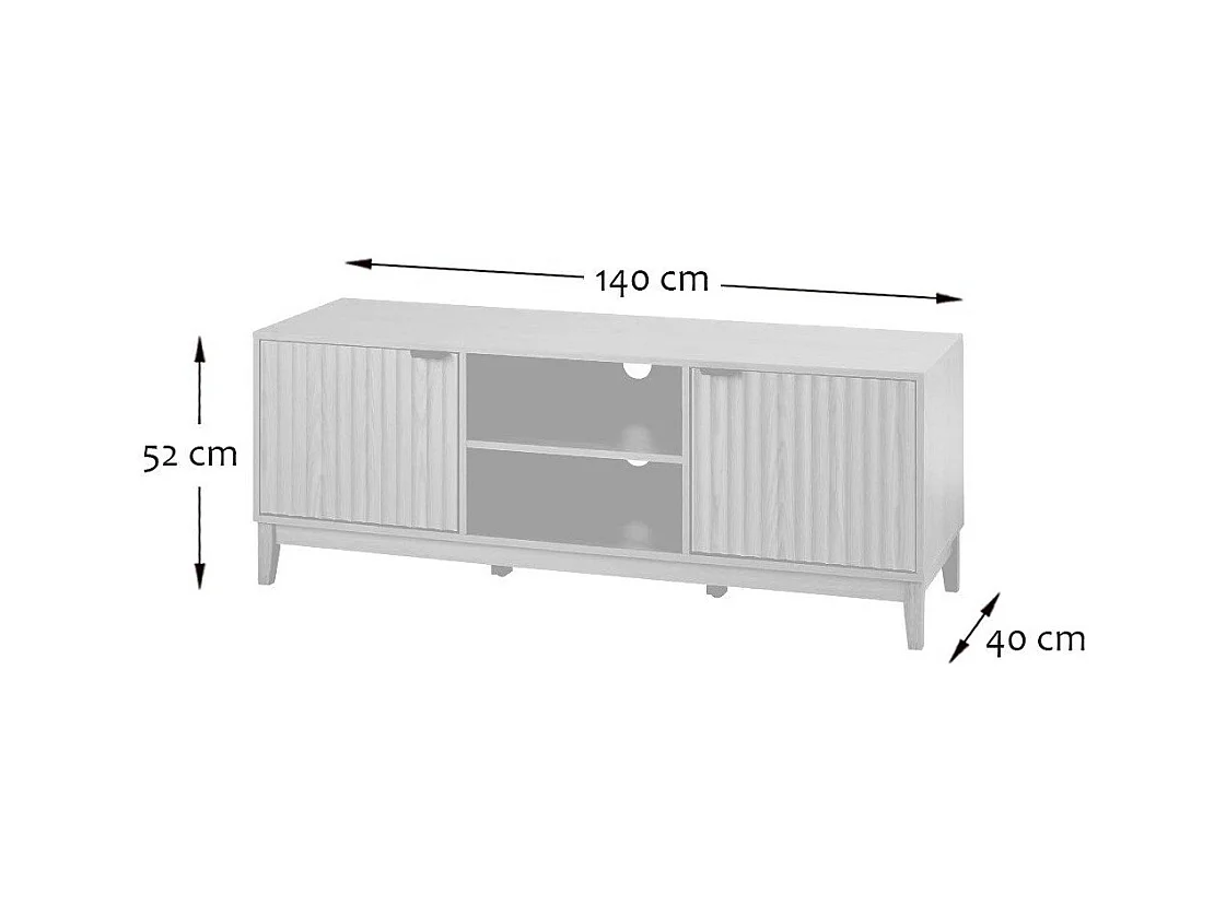 Meuble TV 2 niches et 2 portes aux façades effet vague L140 cm - BOLOGNE
