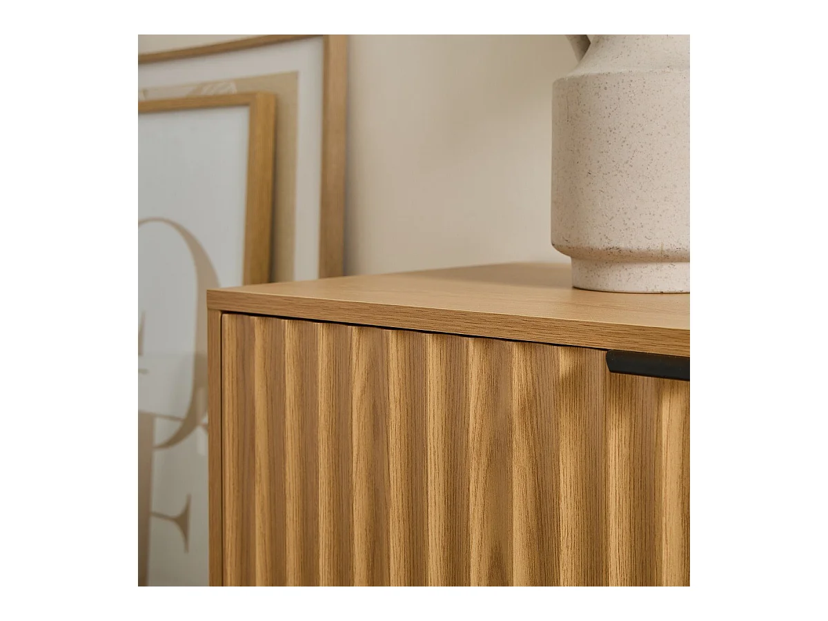 Meuble TV 2 niches et 2 portes aux façades effet vague L140 cm - BOLOGNE