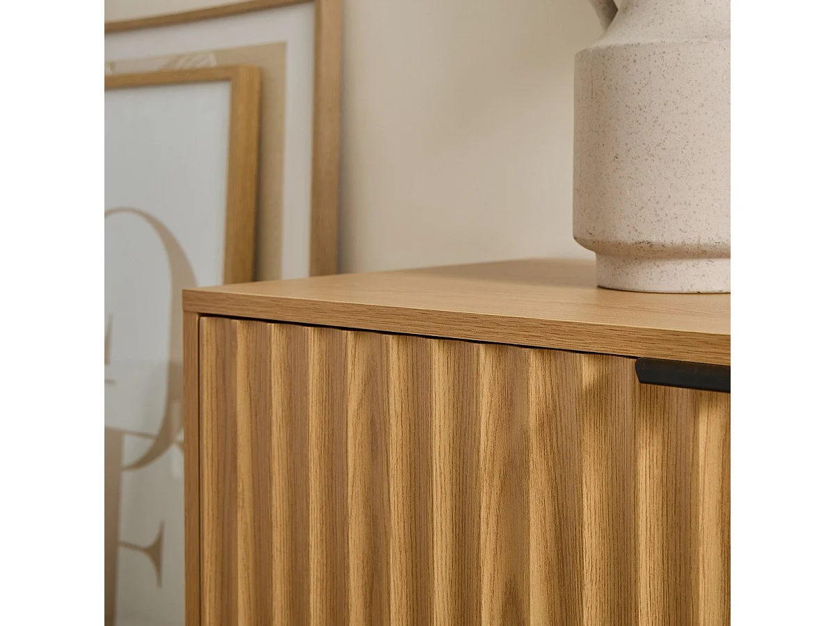 Meuble TV 2 niches et 2 portes aux façades effet vague L140 cm - BOLOGNE